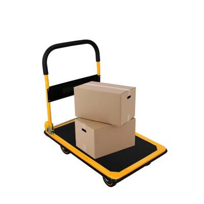 China Convertible Flat Platform Cart Yellow Hand Tools 300kg 910*610*870mm Foldable Hand Cart for sale