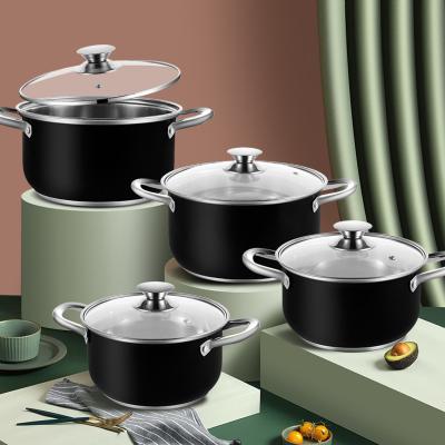 China 2021 viable hot selling kitchen cookware set stainless steel cooking pots induction non-stick cookware with glass lid for sale