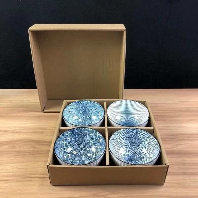 China Sustainable Set Of 4.5 Inch Japanese Porcelain 4 Bowl Rice Bowls Set Ceramic Microwavable Bowls With Gift Box for sale