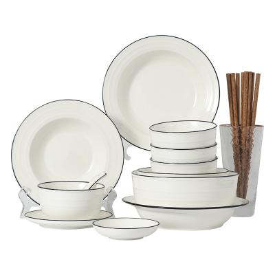 China Minimalism Style Dinner Set Viable Porcelain Black And White Color Bowls Plates Dish Set Restaurant Ceramic Dishes Western Tableware for sale