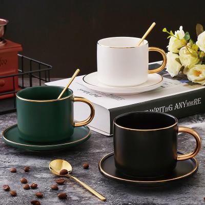 China Viable New Style China Porcelain Coffee Mugs Luxurious Matte Gold Edge Craft White /Green/Black Mug Set Ceramic Coffee Cup for sale