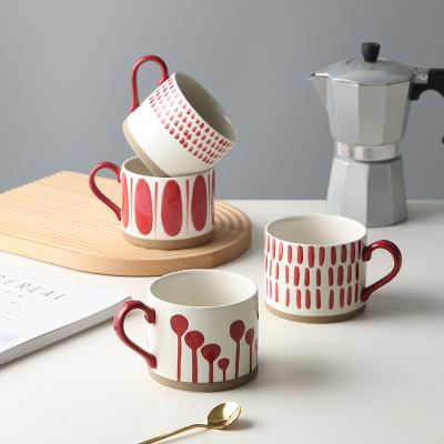 China 2022 New Product China Style New Product China Porcelain Coffee Cup Cups Nordic Viable Straight Craft Undercoat Red Tea Cups Set Ceramic Mugs 450ml for sale