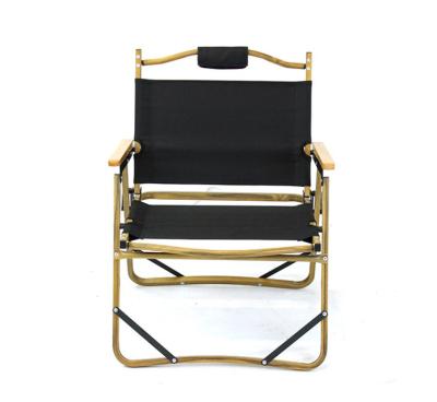 China Durable Custom Outdoor Portable Wood Grain Logo Folding Aluminum Frame Camping Chair for sale