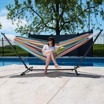 China Durable Cheap Portable Outdoor Camping Swing Hammock Canvas Stripe Hanging Bed Hammock for sale