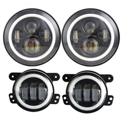 China With Angel DRL 7inch LED Headlights With White DRL/Amber Turn Signal +4inch LED Fog Lights With White DRL Halo Ring For Jeeps Light for sale