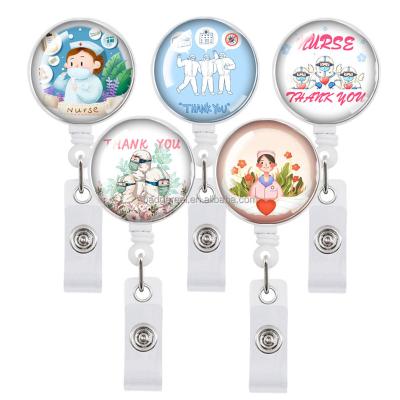 China Office Hot Selling Crystal Epoxy Retractable Badge Reels Custom Badge Roll Nurse Student Office Badge Reel ID Holder with Clip for sale