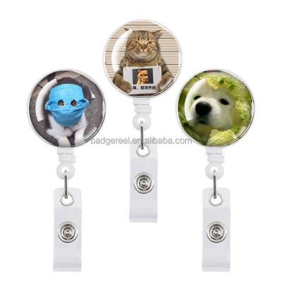 China Office Crystal Epoxy Retractable Badge Reels Custom Badge Roll Nurse Student Office Badge Reel ID Holder with Clip for sale