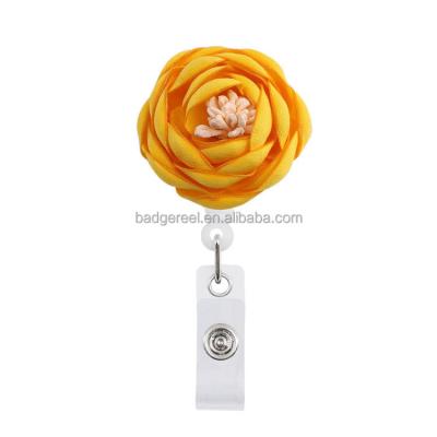 China Office Promotional Pink Flower Badge Reel Yo-Yo Retractable Spinning for Doctors Card Teachers Students Nurses ID for sale