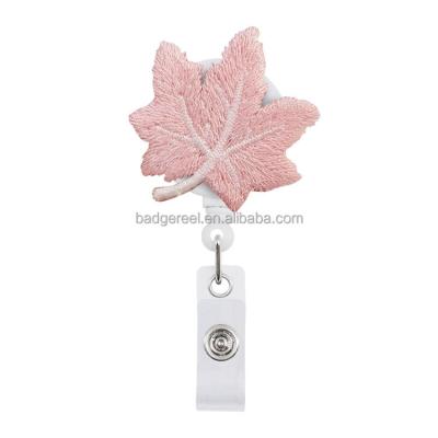 China Office Maple Leaf with Retractable Embroidery Badge Reel Backs Custom Logo for Doctors Card Nurses Teachers Students ID for sale