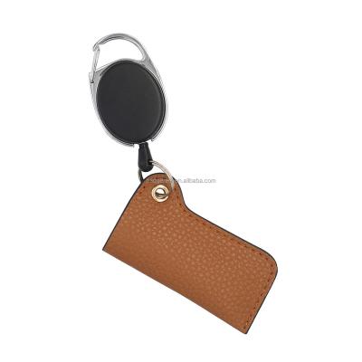 China Retractable Desk Carbine ID Card Badge Holder with Leather Lighter. leash keychain badge reel yo-yo badge reel for sale