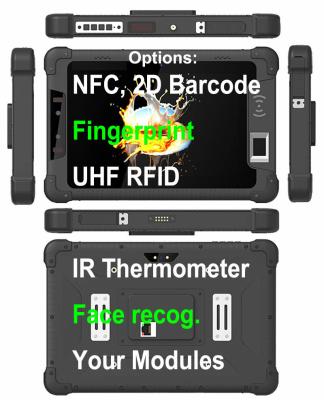 중국 MT6761 NFC RJ45 Lan 포트 8 인치 견고한 태블릿 컴퓨터 RS232 바코드 스캐너 얼굴 인식 UHF RFID 판매용