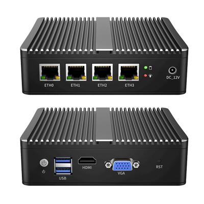 중국 방화벽 산업용 팬리스 미니 PC 기기 J4125 4 기가비트 LAN 소프트 라우터 지원 PFsense 판매용