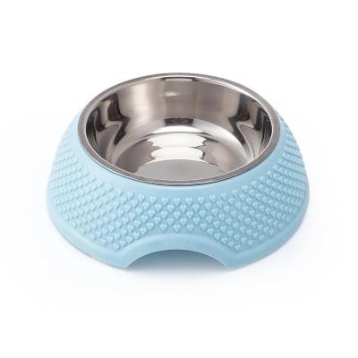 China 2021 Sustainable Hot Selling Small Round Stainless Steel And Plastic Pet Bowls For Indoor Dogs And Cats for sale