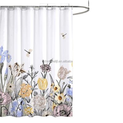 China Sustainable Shower Curtain Qjmax Eva 3d Bag Customized China Style Fabric Packing Hooks Card Modern Plastic for sale