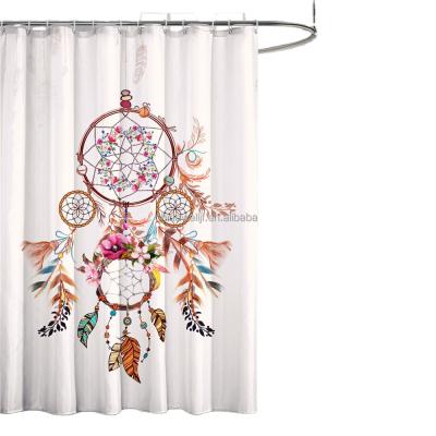 China Sustainable Shower Curtain Qjmax Eva 3d Bag Customized China Style Fabric Packing Hooks Card Modern Plastic for sale