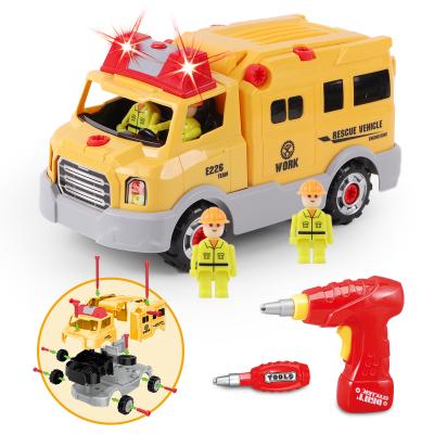 China Educational Toys Electric Drill Early Learning Tool Disassemble Diy Children Educational Disassembly Collect Plastic Toy With Fire Truck for sale