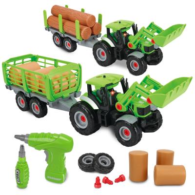 China Educational Toys Amazon Early Learning Hot Selling Plug Blocks Apart Vehicle Toy Electric Drill Interactive Disassembly Farm Truck for sale