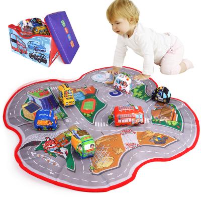 China Comfortable 2 in 1 Road Storage Case Foldable Traffic Play Kids Car Play Mat for sale