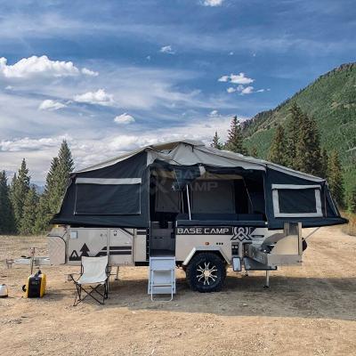 China Light Weight Hybrid Finished Pop Up Forwad Rear Fold Trailer Camper With Awnings for sale