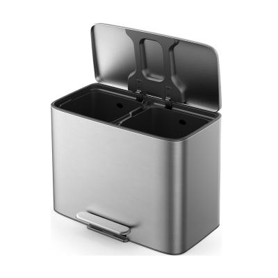 China NewIcon Sustainable Recycling Bin 2 Compartments 56L Stainless Steel Trash Can Recycling Kitchen Household Recycle Bin for sale