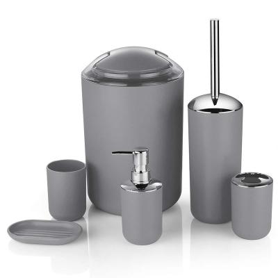 China Sustainable Black Gray White 6PC Bathroom Accessories Sets 2020 Design Plastic Home Bathroom Accessories for sale