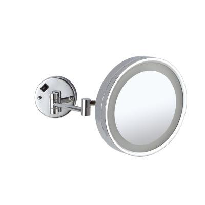 China Double Arm Extend 360 Degree Rotate Stainless Steel Frame Wall Mirror 5X Magnifying LED Wall Mirror With LED Lights for sale