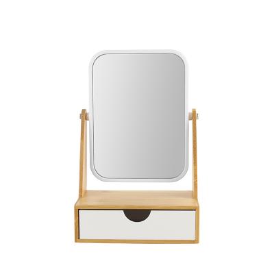 China Nature Design Bamboo Vanity Magnifying Decorative Mirror With Jewelry Collection Drawer Storage Makeup Mirror for sale