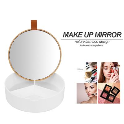 China 2021 New Small Size Modern Personal Standing Mirror 2021 Bamboo Mirror With Storage Compartment for sale