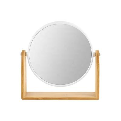 China Household Bathroom Modern Bamboo 2 Sided Makeup Mirror Cosmetic Standing Mirror for sale