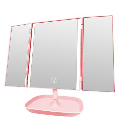 China Portable Lighted 10X Makeup Mirror Household LED Makeup Mirror Triple Triple Organizer with LED Mirror Light for sale