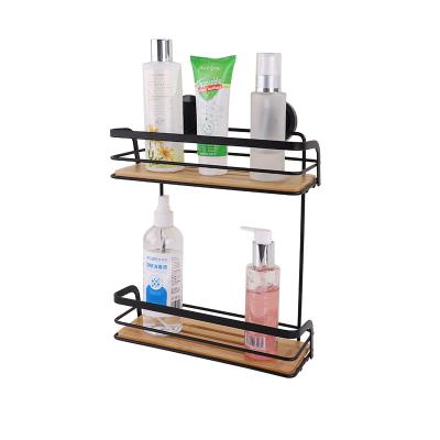 China Sustainable Suction Design Kitchen Storage Bamboo 2 Layers Rack Bathroom Wall Mounted Racks for sale