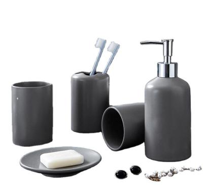 China New Product Sustainable Ideas 2021 Ceramic Bathroom Set Ceramic Liquid Soap Dispenser Set for sale