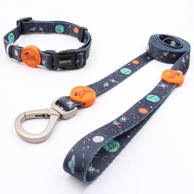 China Stocked 2022 Hot Selling Dog Leash Customized Custom Design Sublimation Printed Nylon Dog Leash And Collar Set for sale