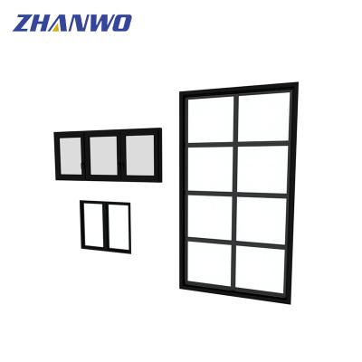 China Waterproof + Sound Insulation Zhanwo Aluminum Alloy Grid Window Fixed Home Large Patio Door for sale