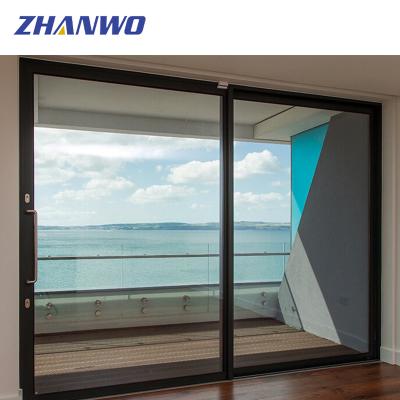 China Best Quality Windproof Ultra Large Size Black Aluminum With Glass Sliding Door for sale