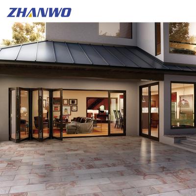 China Cheap tempered glass folding doors soundproof exterior aluminum frameless glass folding doors windproof for sale