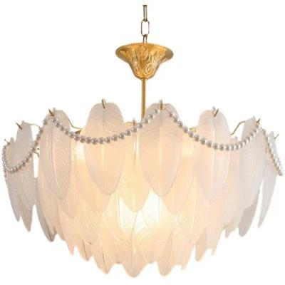 China Modern Luxury Simple Feather Shape Long Lamp Hanging Decoration Dimmable Led Lights Handmade Glass Chandelier for sale