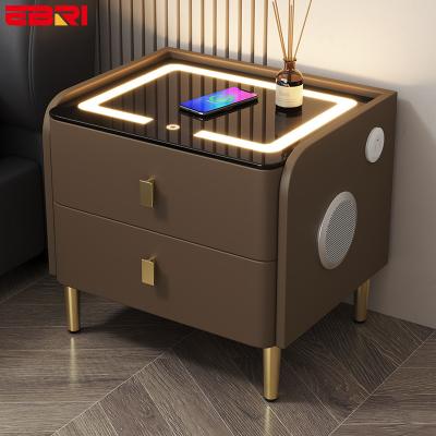 China Nightstand Convertible Touch Sensing Dual Usb Charger Loudspeaker Design Led Light Wireless Smart Fingerprint Lock Bedside Table for sale