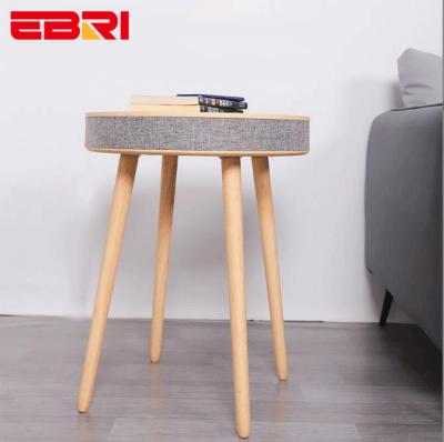 China Ebri Convertible Modern Smart Home Portable Speaker Table Audio Wooden Speaker with Wireless Cell Phone Charger Table for sale