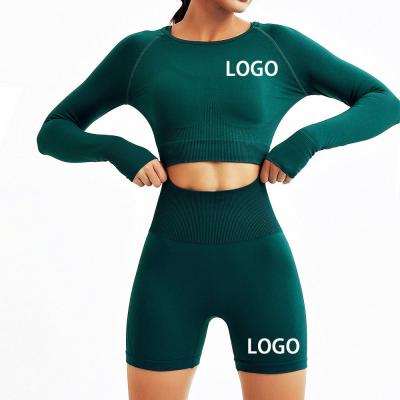 China Breathable Gym Fitness Sets Long Sleeve SeamlessSeamless Solid Color Patchwork Pant Suit Gym Crop Top Casual Yoga Sports Suit Two Piece Set for sale