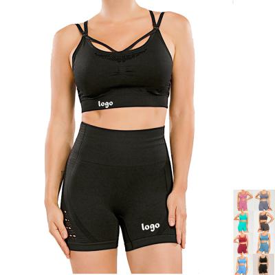 China Breathable 2 Piece Yoga Shorts Custom Logo Women Set Yoga Crop Sleeve Yoga Set Hip Lift Seamless Top Fitness Wear High Quality Short for sale