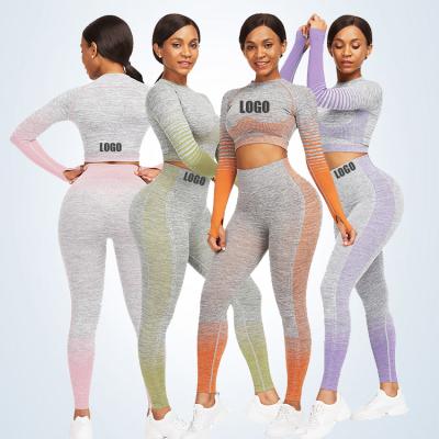 China Breathable Logo Woman Seamless Yoga Comstm Workout Set High Waist Long Sleeve Sports Legging Sets Yoga Two Piece Wear Jogging Set for sale