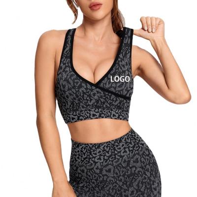 China Breathable women workout sportswear gym clothes leopard print popular sports bra quick dry wholesale women's sports bra for sale