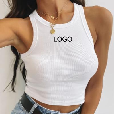 China QUICK DRY Custom Logo Womens Summer Crop Top Fitness Tops Knit White Runner Back Tank Tops Ribbed Tops For Workout Girls Womens Streetwear for sale