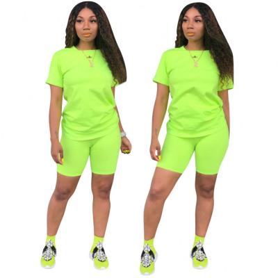 China QUICK DRY Plus Size Short Sleeve Cotton 2 Piece Fitness Set For Women Casual Solid Women Workout 2 Pieces 2 Piece Outfits for sale