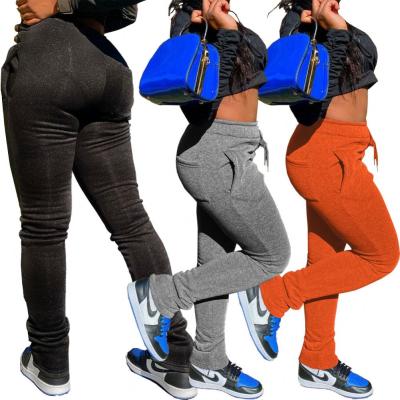 China QUICK DRY Fashionable High Waist Drawstring Slim Sport Pants Solid Color Women Ladies Casual Bottom Narrow Skinny Pants Gym for sale