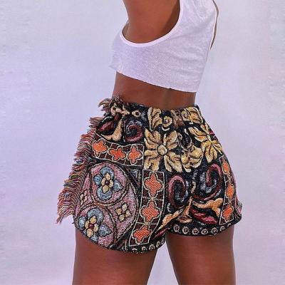 China Summer Ladies Breathable Jeans Shape Mid Waist Elastic Waist Print Tassel Hip Slim Fit Street Casual Shorts Women Jeans for sale