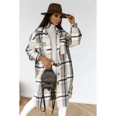 China Newest Design Anti-Wrinkle Winter Warm Button Lapel Coat Plaid Jacket Long Casual Jacket Women Tops Jacket Coats For Ladies for sale