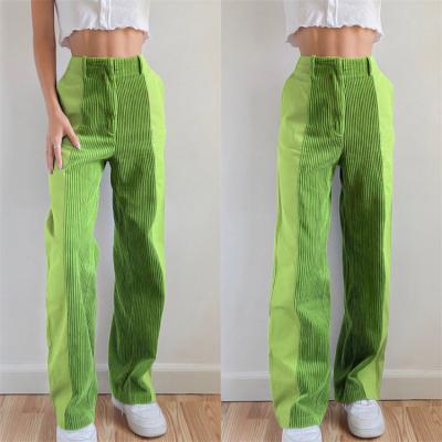 China Solid Color Anti-Wrinkle Contrast Contrast Wide Leg Women's Pants Corduroy Fashionable High Waist Straight Loose Casual Wide Leg Pants for sale