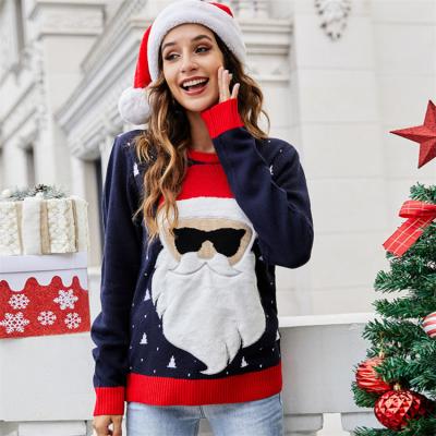 China Hot Selling Cute Anti-Wrinkle Comfort Crewneck Sweater Loose Knitted Christmas Sweater Women for sale